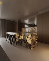 Comptoirs d'îlot de cuisine en pierre naturelle de Patagonie YUSHI, modernes et luxueux, plans de travail Lumistone, dessus de table pour hôtels sur site