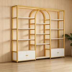 Étagère de présentation contemporaine en métal avec étagères blanches et rangement pour meubles de salon - Product Image 4