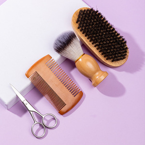 Ensemble de soins pour la barbe Wanmei, peigne en bois, brosse, ciseaux, sac de rangement, kit de toilettage portable, couleur naturelle - Product Image 2