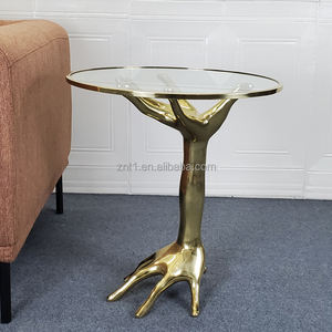 Mesa de centro redonda de lujo moderna hecha a mano Villa latón mesa auxiliar decorativa vidrio templado único muebles de sala de estar de lujo - Product Image 4