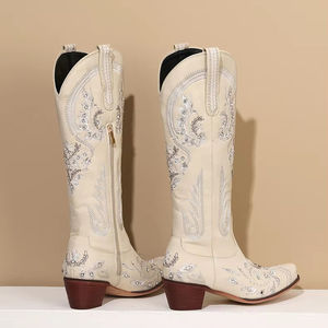 SHIKOL Knee High <strong>Boots</strong> <strong>Glitter</strong> Sparkly Rhinestone Classic Embroidery Pull on Zipper Retro <strong>Boots</strong> Western Country <strong>Cowboy</strong> <strong>Boots</strong> - Product Image 6
