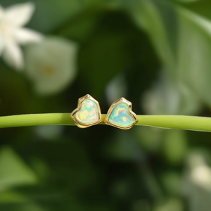 Fashion Stud <b>Earrings</b> 316L Stainless Steel PVD Gold Plating Sustainable Resistant Heart Shape <b>Opal</b> Inlay - Product Image 3