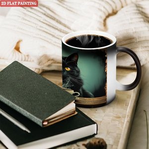 Taza de Cerámica Negra Esmerilada de 11 oz, Taza de Café con Diseño de Gato Activada por Calor - Product Image 3
