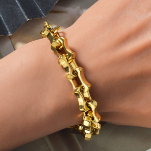 Bold Polished Gold Bone Chain Bracelet Minimalist Statement Fashion Jewelry for <b>Men</b> Women - Product Image 2