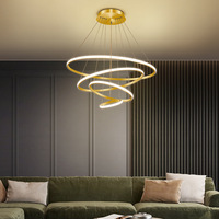 Lustre rond en acrylique doré de luxe à LED suspendu à 3 anneaux pour la décoration de la maison, chambre à coucher, salon, hôtel