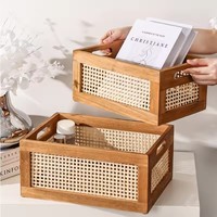 Boîte de rangement de bureau japonaise en bois massif panier de rangement rétro en rotin tissé maison livres collations cosmétiques organisateur