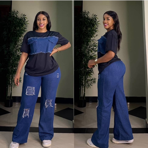 <span class=keywords><strong>Ensemble</strong></span> pantalon en jean pour <span class=keywords><strong>femme</strong></span>, Modèles phares 2025, avec technique de cirage, Tendance de pointe en Europe et aux États-Unis - Product Image 6