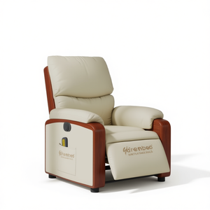 Fauteuil inclinable électrique Harenbee en similicuir crème avec structure en bois, un siège, design contemporain - Product Image 1