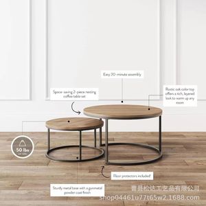 Round coffee <b>table</b>, simple retro style, mother and child round coffee <b>table</b>, wrought iron coffee <b>table</b>, household telescopic - Product Image 2