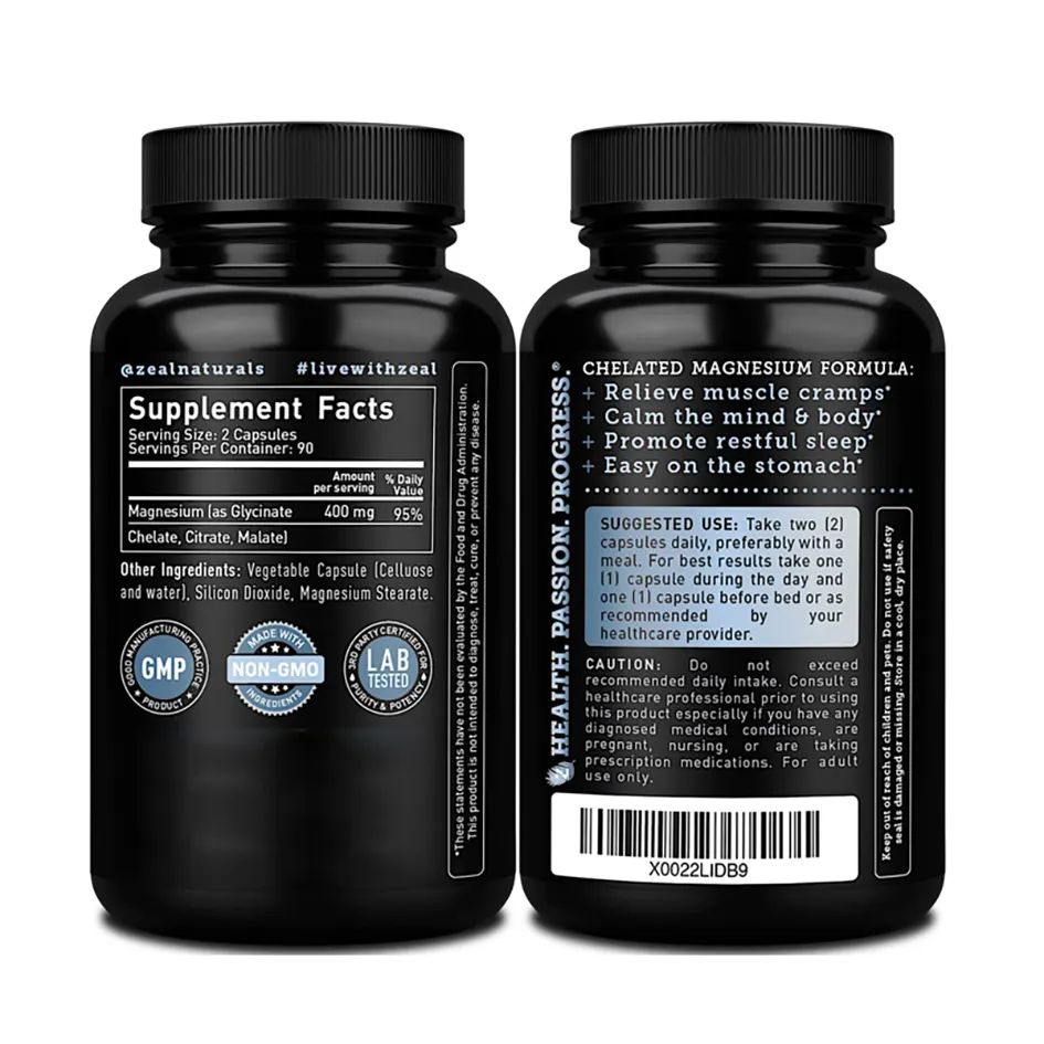 Capsules de Glycinate de magnésium chélaté de qualité supérieure pour le sommeil et les muscles