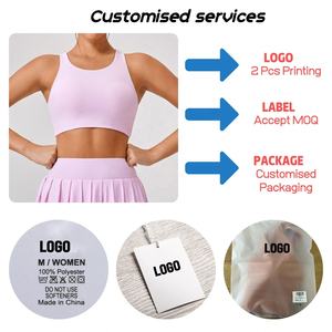 علامة خاصة النساء 3 قطع ملابس تنس مجموعة غير متناظرة الظهر الرياضة حمالة الصدر تنورة مطوي مع جيوب Activewear سترة - Product Image 6
