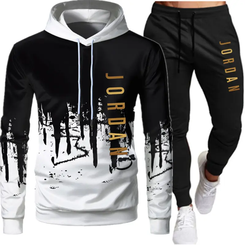 Мужская брендовая Повседневная Уличная одежда с логотипом под заказ, модный спортивный костюм, Толстовка и штаны, комплект из двух предметов для бега