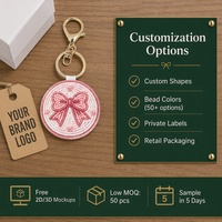 Porte-clés artisanal en perles de rocaille avec nœud rose, pendentif de sac perlé de luxe personnalisé DIY, style mignon et féminin, breloque porte-monnaie perlée, vente en gros