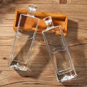 Wholesale Thick Base Clear Square Glass Bottle Beverage for Liquor Brandy Rum Vodka Tequila with Corp