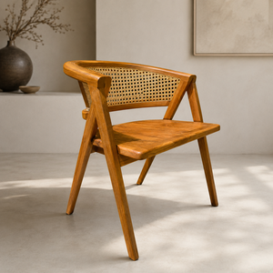 Fauteuil moderne en bois et rotin tressé, mobilier d'intérieur pour salon, hôtel, appartement, extérieur, villa - Product Image 5