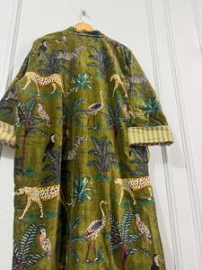 Vestido Largo de Algodón para Mujer, Estampado de Animales de la Selva, Estilo Étnico, Diseño en Capas, Frente Abierto, Boutique de Verano, Teñido Liso - Product Image 3