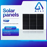 AILI 60W 18V Panneau Solaire Monocristallin Mini Entièrement Noir Module Photovoltaïque Compact pour Éclairage de Jardin et Recharge Lente de Batterie 12V