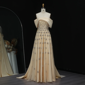 Jancember SZ455 gaun Proms Formal A-line Satin kristal, leher perahu Arab - Product Image 1