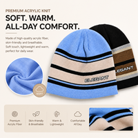 Gorro de punto jacquard a rayas cálido de acrílico premium al por mayor para hombre, ideal para patinaje y uso casual.
