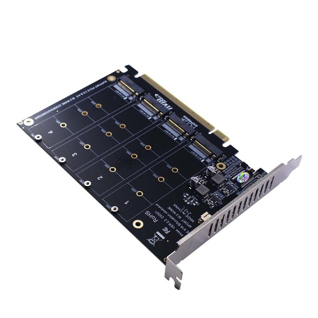 TISHRIC Expansion Card NVME M.2 MKEY SSD RAID PCIE X16 4Bay SSD Array Adapter Card Motherboard PCIE Split Card for 2230/42/60/80