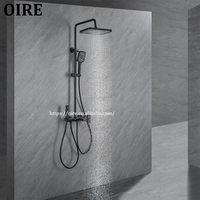 Système de douche thermostatique numérique Oire pour salle de bain, avec touches piano, ensemble de robinetterie apparente noire à effet pluie