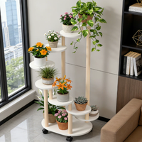 Rak Bunga Bertingkat Kayu dengan Roda, Rak Tanaman Indoor yang Dapat Dipindahkan, Rak Pot Bunga Minimalis Modern untuk Ruang Tamu