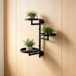 <b>Wall</b> <b>Mounted</b> Iron <b>Plant</b> Stand 3 Tier Round Rotating Flower Rack For Indoor Use - Product Image 3