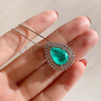 Meilleur Cadeau de Luxe pour Elle : Ensemble Collier en Argent S925 Plaqué Rhodium avec Halo de Bijoux Bleus Scintillants en Zircon Cubique et Tourmaline Paraiba, Style Exotique Néon Éclatant