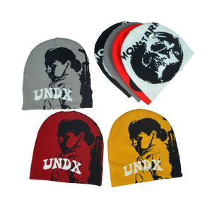 Ventes en gros de bonnets d'hiver en tricot acrylique unisexe avec logo personnalisé, jacquard, broderie 3D, style Y2K - Product Image 1