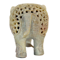 Figurine d'éléphant en marbre vert artisanal de 3 pouces, sculpture en pierre polie avec travail de filigrane