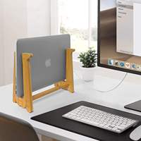 Verticale Verstelbare Houten Bamboe Desktop Laptop Stand Bamboe Hout Computer Monitor Stand Met Organizer Voor Smartphone Tablet