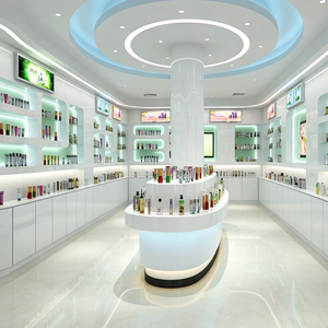 Ensemble de meubles de présentation pour magasin de cosmétiques moderne sur mesure avec éclairage LED, comptoir de présentation incurvé pour les soins de la peau - Product Image 6