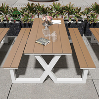 Table de pique-nique en bois pour jardin, terrasse ou parc, mobilier d'extérieur avec banc