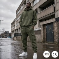 Ensemble sweat à capuche et jogging surdimensionné 400 GSM 100 % coton pour homme, personnalisable OEM, style streetwear sud-londinien, olive, 2 pièces, MOQ50