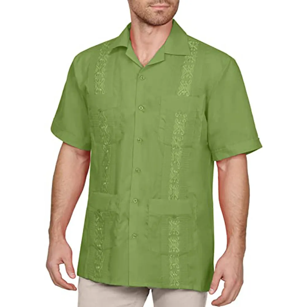 DJXZ161- Short Sleeve Guayabera Shirts for Men Cuban Guayabera Puerto Rican Style Men