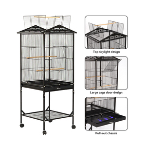 Cage à oiseaux mobile sur roues pour l'alimentation, tubes en fer cage à oiseaux fantaisie pour Pigeons perroquets <span class=keywords><strong>nichoir</strong></span> avec bassins - Product Image 4