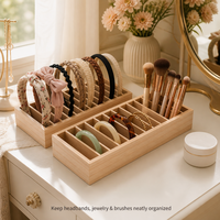 Organisateur moderne en bois à 17 compartiments pour serre-têtes, bijoux, pinceaux de maquillage – Boîte de rangement pour la maison, le bureau et la salle de bain
