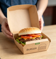 Boîte à hamburger rectangulaire en kraft blanc jetable pour la vente en gros, personnalisable, biodégradable, écologique, modèles S/M/L