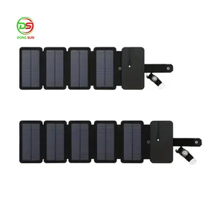 Solar lipat 10W pengisi daya sel Solar 5V 2,1 A USB, perangkat Output panel Solar portabel untuk smartphone