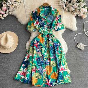 Nouvelle Robe Décontractée à Imprimé Floral pour Femme, Col Rabattu, Boutonnage Simple, Ceinture à la Taille, Coupe Trapèze Contrastante - Product Image 5