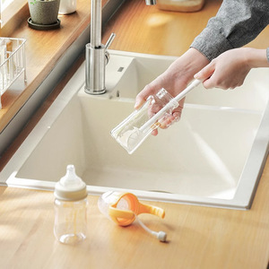 Cepillo para biberones con mango largo, limpiador de tazas, herramienta de limpieza de cocina de plástico para biberones y tazas, cabezales de cepillo de PE blancos, paquete de 2. - Product Image 1