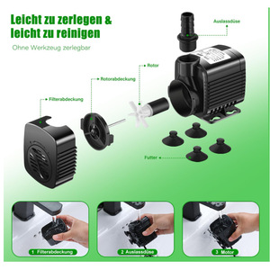 Pompa Air Mini Submersible 300 Liter Per Jam 110V 220V untuk Akuarium, Air Mancur, Sistem Hidroponik - Product Image 4