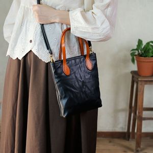 Nasman Vintage Genuine Leather Mini Tote <b>Bag</b> Black Zipper Closure Everyday Use Women's Handbag Crossbody <b>Bag</b> - Product Image 3
