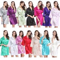 En Stock 55 colores mujeres bata de lujo ropa de dormir elegante Hotel albornoces camisón seda satén novia dama de honor Batas para boda