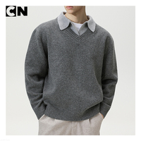 BSCI Certification Usine Ventes Directes Hommes Nouvelle Laine Polyester Faux Deux Pièces Polo Vintage Tricoté Pull Pull pour L'hiver