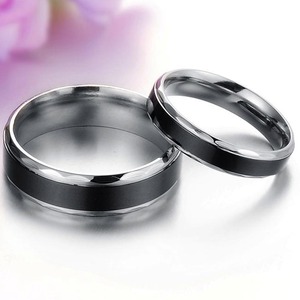 Portable En Acier Inoxydable Couple de Fiançailles En Or En Céramique Noir Obsidienne Anneau - Product Image 5