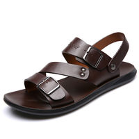 Nouvelles Sandales de Plage d'Été Transfrontalières pour Hommes, Tige en Cuir Véritable, Semelle Extérieure en Caoutchouc Antidérapante et Respirante, Taille 48