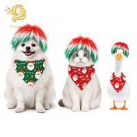 Ensemble de costumes de Noël pour animaux de compagnie, perruque rouge, verte et blanche pour animaux de compagnie + bandana à motif de Noël, accessoires de fête pour chiens et chats