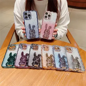 Fashion Flash for iPhone14 13 12Pro max Gradient Phone case for Apple Holder Glitter Pink Rabbit phone case