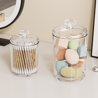 Organisateur de salle de bain portable transparent au design moderne, pot à éponges de maquillage, boîte de rangement, distributeur, tampons, cure-dents, coton-tige